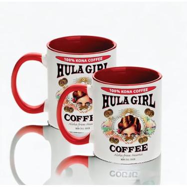 Imagem de Hula Girl COFFEE 325 ml Sublimação Cerâmica Orca Revestido Interior e Alça Caneca Colorida (Vermelho, Pacote com 2)