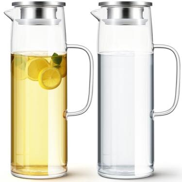 Imagem de Hsei 2 conjuntos de jarra de vidro com tampa, jarra de água de 1500 ml com alças para bebidas quentes e frias, jarro de vidro para chá, suco, leite, café, bebida gelada