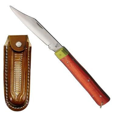 Imagem de Canivete Trevo Churrasqueiro Extra Grande 26cm Aço Inox Cabo Madeira + Bainha em Couro Legítimo