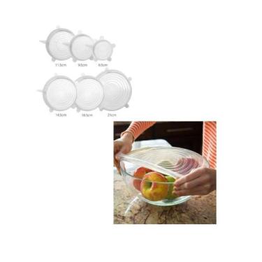 Imagem de 6 Tampas Silicone Reutilizável Flexível Transparente Pratico Cozinha -