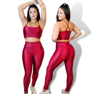 Imagem de Conjunto Fitness Feminino 3D Tecido Brilhoso Top + Legging - Gringas M