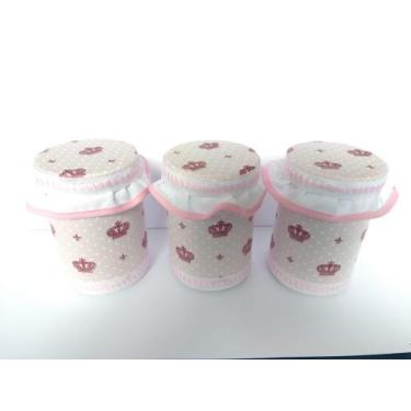 Imagem de Kit Decorativo de Pote Infantil, com 3 potes - Laços Elias, Coroa Rosa