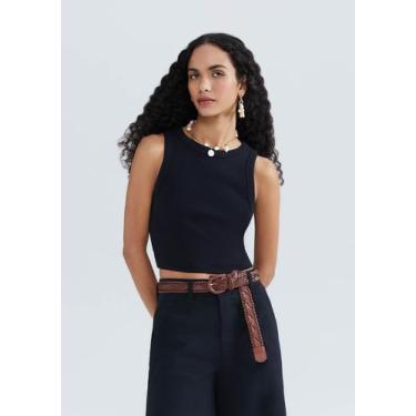 Imagem de Regata Feminina Cropped Decote Halter Neck Em Ribana Canelada - Hering
