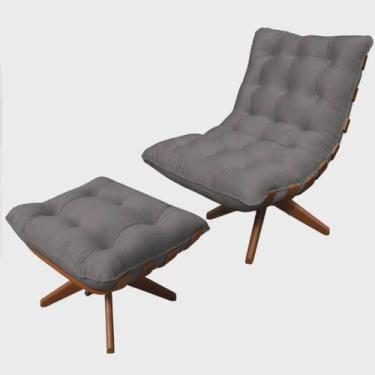 Imagem de Kit Poltrona com Puff Costela Base em Madeira Giratória - Neros Interi