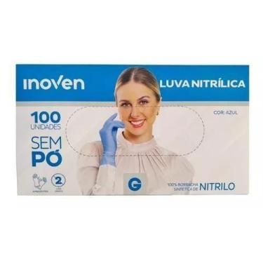 Imagem de Luvas descartáveis antiderrapantes Inoven cor azul tamanho G de nitril