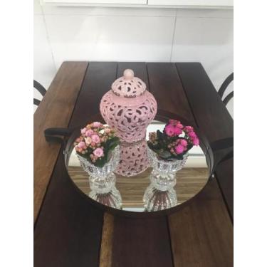 Imagem de Bandeja redonda espelhada com alça preta 40cm - Woodglass