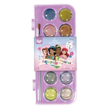 Imagem de Paleta de Tinta Aquarela Metálica Princesas C/ 12 Cores -Dac