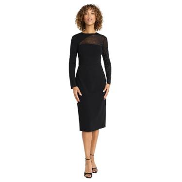 Imagem de Maggy London Vestido de noite feminino midi transparente brilhante manga longa formal, Preto, 36