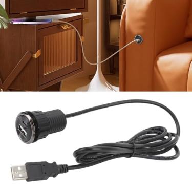 Imagem de Soquete de Alimentação de Mesa, Fácil Instalação 2 Portas de Carregamento USB Design Pequeno Redondo Escondido Tomada de Energia Embutida para Mesa de Cabeceira Balcão de Gabinete