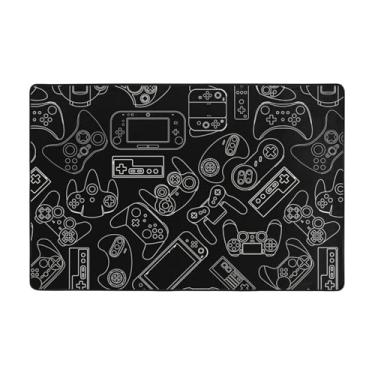 Imagem de Jbofyee Tapete de área de fundo preto com controle de videogame, antiderrapante, microfibra macia, lavável, tapetes internos para sala de estar, quarto, escritório, dormitório, decoração de casa,