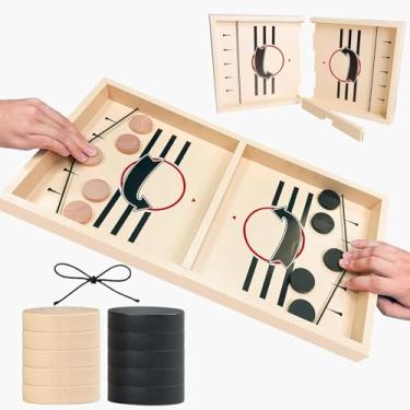 Imagem de Jogo de disco rápido extra grande, jogo de tabuleiro Super Sling Puck | Jogo de disco de corda para vencedor de pebolim, mesa de hóquei super Sling para jogos noturnos e festas em família