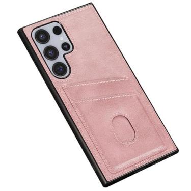 Imagem de POYUFRG Capa para Samsung Galaxy S24 Ultra/S24 Plus/S24, capa traseira de couro com porta-cartões à prova de choque Slim Fit, rosa, S24