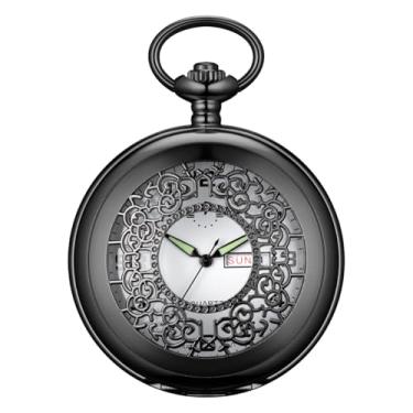 Imagem de BOSHIYA Relógios de bolso masculinos de quartzo suave, clássico, árabe, digital, luminoso, mostrador e data, relógio de bolso com corrente, presentes de aniversário de formatura de Natal, Esculpido