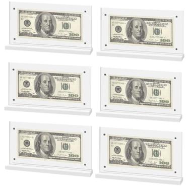 Imagem de YAYODS Pacote com 6 expositores de acrílico para notas de dólar, porta-notas de 19 x 10 cm, moldura transparente para exibição de moeda, moldura de suporte de dinheiro para colecionadores, protetor de