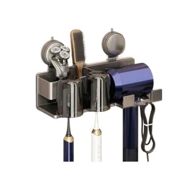 Imagem de JUSHZ Suporte de escova de dentes suporte de parede para banheiro organizador elétrico suporte de escova de dente dispensador sem parafuso viagem sem broca suporte de secador de cabelo ventosa (28,4 x