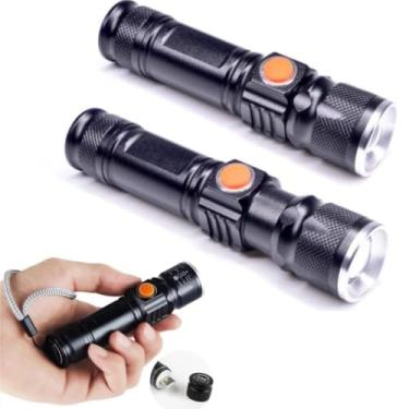 Imagem de KIT 2 Mini Lanterna Tática Police Usb Recarregável Profissional Preta BIKE LONGO ALCANCE COM ZOOM TELESCOPICO METAL ALUMINIO A PROVA DAGUA FORTE 11 CM