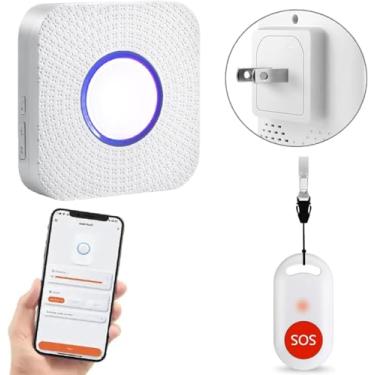 Imagem de YisTech Botão De Chamada Sem Fio Wifi Caregiver Pager Sistema De Alerta De Enfermeira Para Casa/Idosos/Pacientes/Deficientes Com Aplicativo De Telefone Um Botão De Chamada Um Receptor Wifi (Suporta