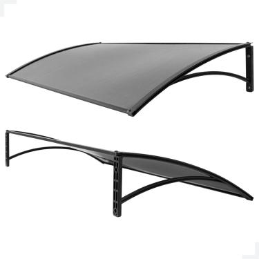 Imagem de Toldo de Policarbonato com Suporte, 100 x 50 cm, Preto com Fumê, Cobertura para Janela e Porta