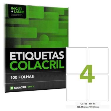 Imagem de Etiqueta Adesiva Carta 138,11 x 106,36 mm cC188  100 Folhas - ColaCril