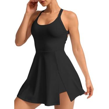 Imagem de Vestido esportivo feminino de tênis – Shorts embutidos com bolsos e sutiã para treino esportivo de golfe, Preto, P