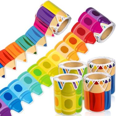 Imagem de Decorações de borda de quadro de avisos de 32 m - 4 rolos de lápis arco-íris acabamento de borda de giz de cera para sala de aula quadro de avisos parede janela porta decoração