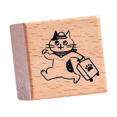 Imagem de Esquirla Carimbo de gato para crianças quadrado pequeno carimbo de borracha de animal fofo em de madeira para scrapbooking Mailing Diy Craft Journal, Viagem