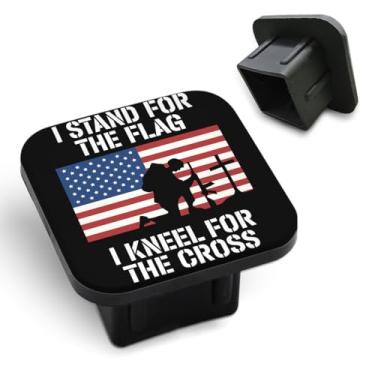 Imagem de Tnomchey Capas de engate da bandeira americana com letras de 5 cm I stand for the flag I Kneel for the Cross Rubber Receiver Tube Hitch Plug Plug Reboque Base Acessório de proteção para a maioria dos