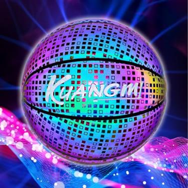 Imagem de Kuangmi Basquete refletivo brilhante holográfico luminoso para jogo noturno bola de cesta masculina tamanho oficial 7 75 cm, quadrada