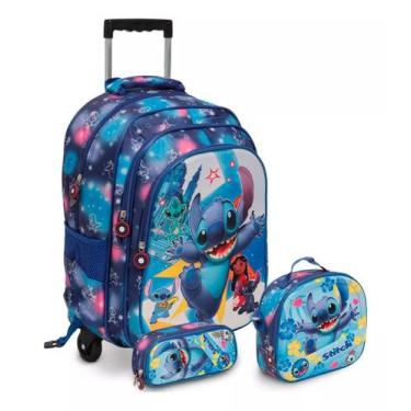 Imagem de Kit Mochila Infantil Feminina Stitch Rodinha Passeio Creche - Plike