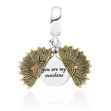Imagem de MiiFort Pingente de girassol compatível com pulseiras Pandora abertas You are My Sunshine Love Family Women Sister Daughter Birthday Christmas, Metal, Sem Pedra Preciosa