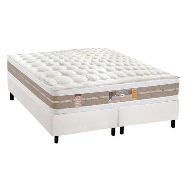 Imagem de Cama Box Queen: Colchão Molas Pocket Ensacadas Castor Silver Star Air Double Face + Base crc Courano White(158x198)