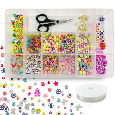 Imagem de Kit Miçanga Infantil Coloridas p/ Montar Pulseiras Aprox.1400 Missangas para Fazer Colar Bijuterias