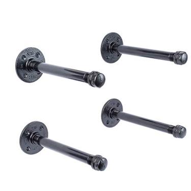 Imagem de Suportes para tubos industriais galvanizados por PIPE DÉCOR conjunto de 4 suportes de prateleira em aço industrial preto para pendurar prateleiras suporte montado na parede pré-selado e pronto para usar metal realmente durável (pais), 8 Inch