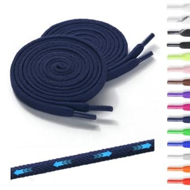 Imagem de Neo-wows 2 pares de cadarços elásticos sem amarração para tênis, duráveis, cadarços para sapatos de cano alto e botas, crianças e adultos, Azul marinho, 63"(160cm)