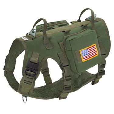 Imagem de Forestpaw Peitoral para cães de tamanho médio, peitoral tático com alça, sem puxão, estilo militar, colete para cães de serviço com bolsos ajustáveis para cães médios e grandes, verde, peito 49,5