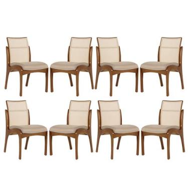 Imagem de Kit 8 Cadeiras de Madeira Estofada para Mesa de Jantar Lisboa Linho Be