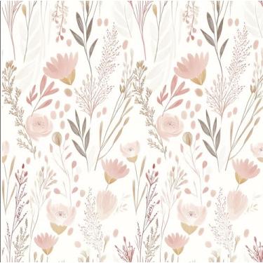 Imagem de Qoubao Papel de parede floral rosa aquarela papel de contato botânico para parede banheiro quarto sala de estar arte móveis decalque