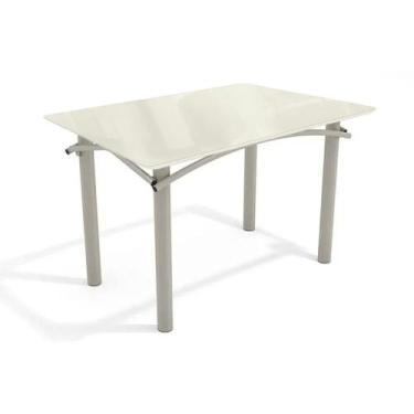 Imagem de Mesa p/ Cozinha Elba Tampo Madeirado c/ Vidro 120cm Niquel/Off White -