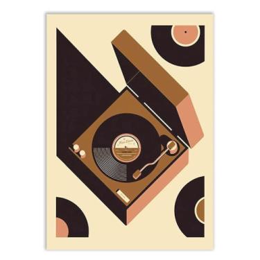 Imagem de Placa Decorativa Musica Tocador De Discos Vinil Caixa Ilustração Quarto Sala Decoração Poster