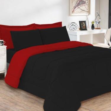 Imagem de Jogo de Cama Soft Conforto Casal Queen 5 Peças Preto e Vermelho Casa D
