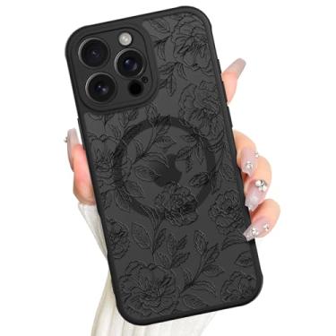 Imagem de AIGOMARA Capa magnética para iPhone 16 Pro, compatível com Magsafe Capa protetora de tela com estampa floral de flor preta preta para câmera fosca e translúcida para mulheres e meninas