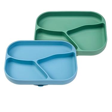 Imagem de NumNum Silicone Toddler Suction Plates for Baby - 100% Food Grade Divided Plate w/Easy Release Tab, BPA Free & Dishwasher Safe - Non-Slip Dishes for High Top, Dining Table - 2 Pack, Blue/Green