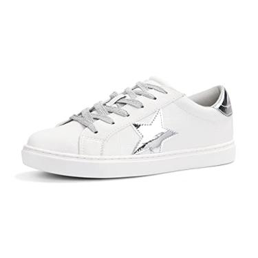 Imagem de PARTY Tênis feminino Fashion Star com cadarço, cano baixo, confortável, acolchoado, Croc PU branco, 35