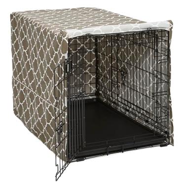 Imagem de MidWest Homes for Pets Capa de caixa de cachorro com protetor de tecido de teflon, capa de canil de privacidade de poliéster e algodão cabe na maioria das caixas de 91 cm, estampa marrom de designer