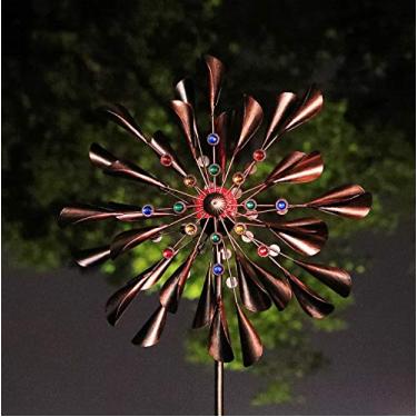Imagem de WSgift Cobre, 200,7 cm, girador de vento solar, multicolorido, iluminação de LED, esfera de vidro movida a energia solar, girador de vento cinético, direção dupla para pátio, gramado e jardim