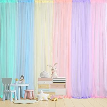 Imagem de Cortinas de fundo de arco-íris de 6 cores, cortinas de tule para festa de bebê, cortinas coloridas para chuveiro, porta, janela, quarto, sala de aula, quarto de criança (cor brilhante)