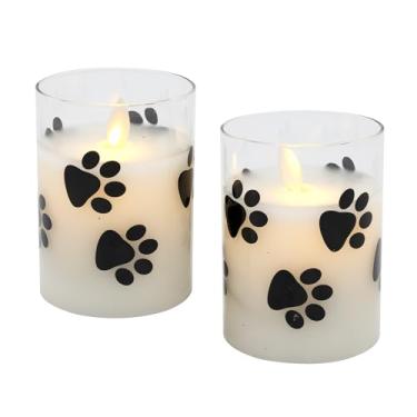 Imagem de Lumabase Velas de LED de vidro a pilha - estampa de pata, preto, conjunto de 2, 93602, 10 cm