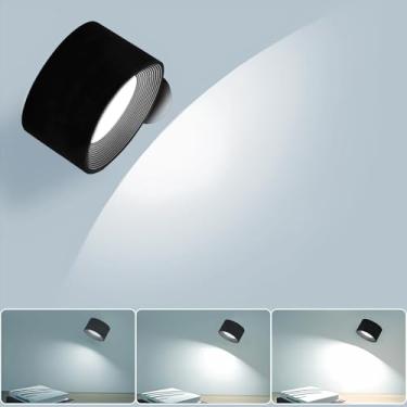 Imagem de ONSTUY Arandela de parede LED, luz montada na parede com bateria recarregável de 2000 mAh, 3 temperaturas de cor e luz magnética regulável de rotação de 360° sem fio para leitura de cabeceira de