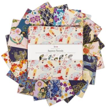 Imagem de Soimoi 40 peças de pacotes de tecido acolchoado de 25,4 x 25,4 cm pré-cortados, quadrados de tecido de algodão DIY, bolos de camada impressa, materiais de patchwork para decoração de panos, pingentes