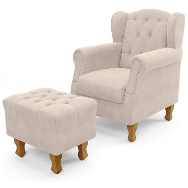 Imagem de Poltrona Yara P02 Com Puff Paris Luis Xv Suede Bege